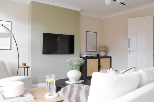 Styled short-let living room designed for holiday letting in Oxfordshire