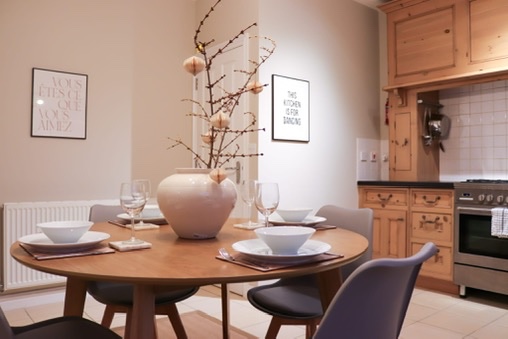 Refitted kitchen and dining area in an HMO refurbished by RedFox Homes in Oxford